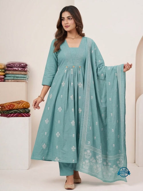 Anarkali kurti pant dupatta set
