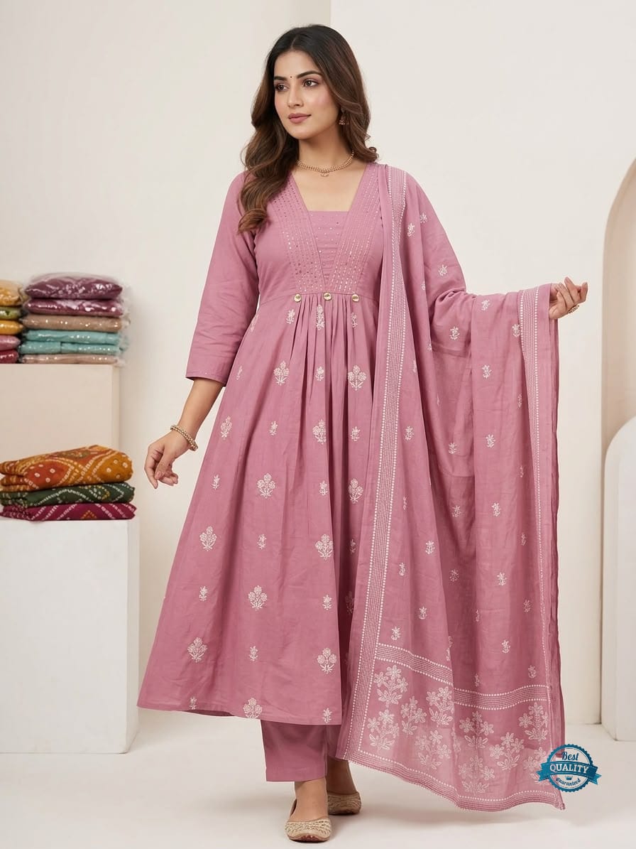 Anarkali kurti pant dupatta set