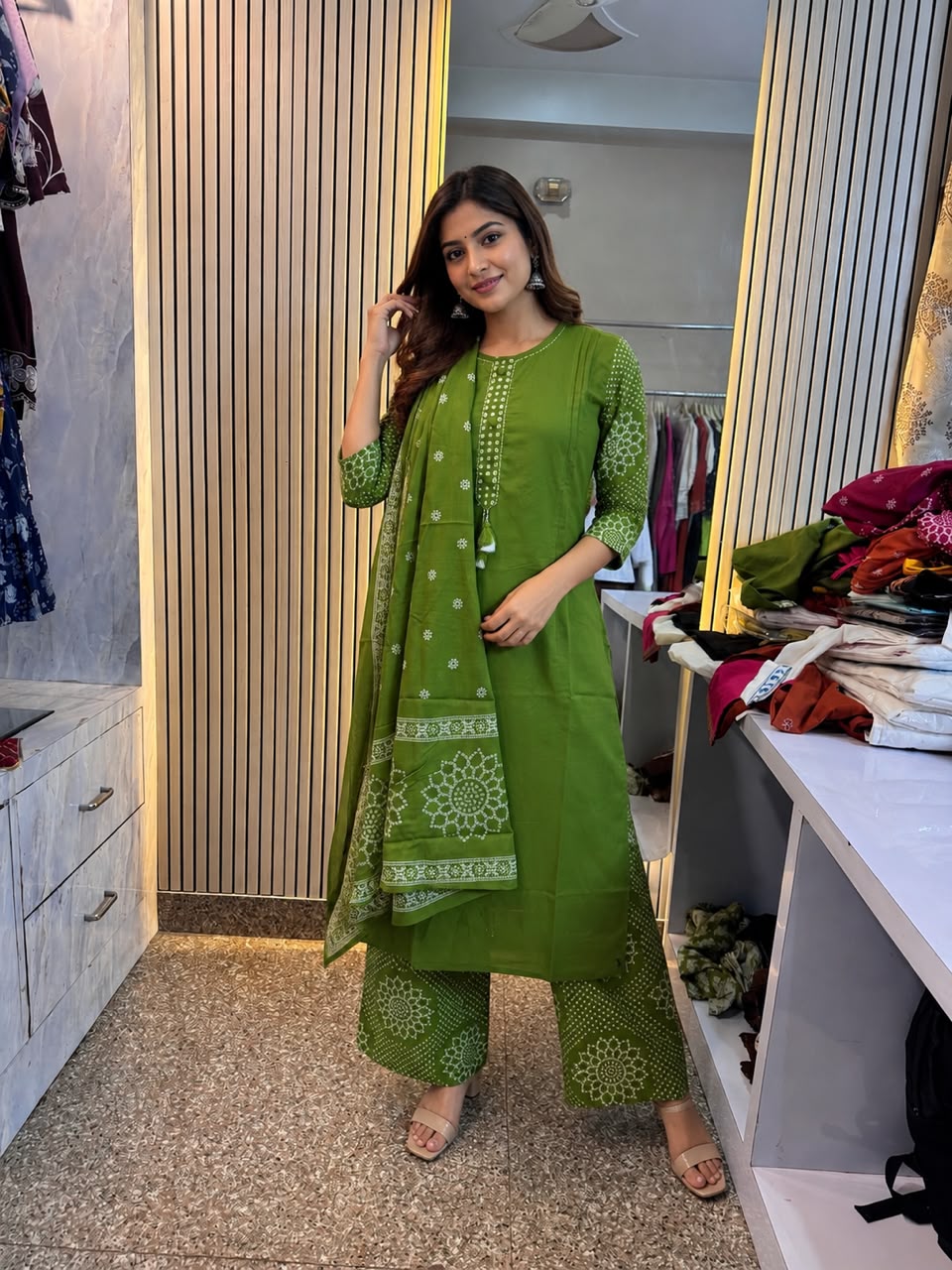 Cotton 60-60 kurti pant dupatta set