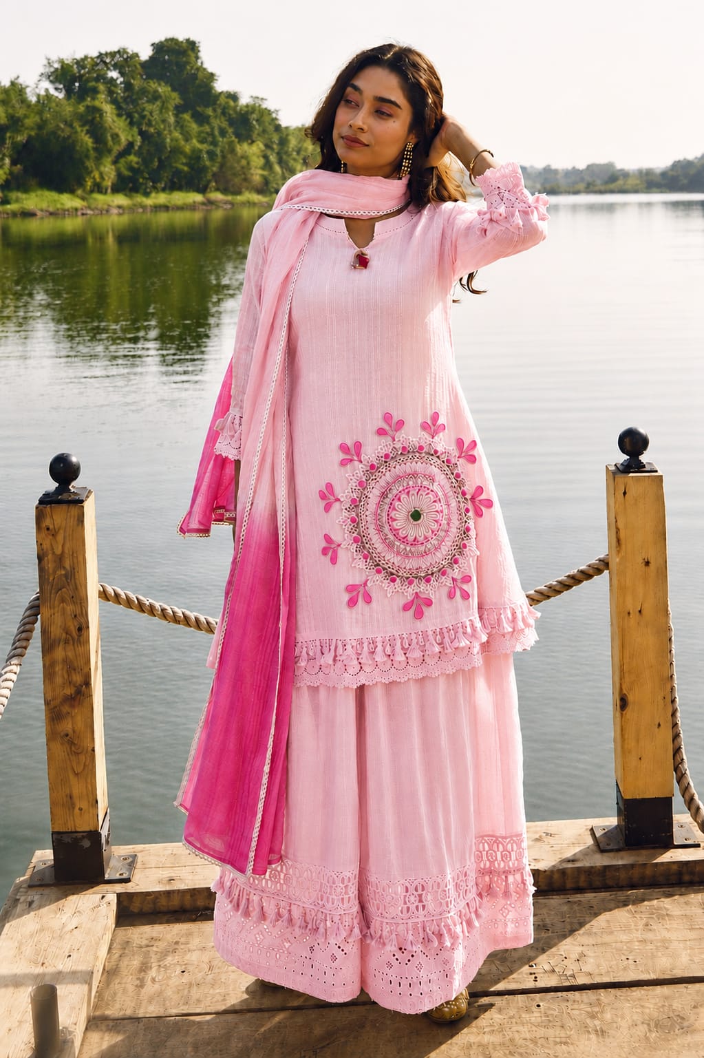 Cotton siffily kurti pant dupatta set