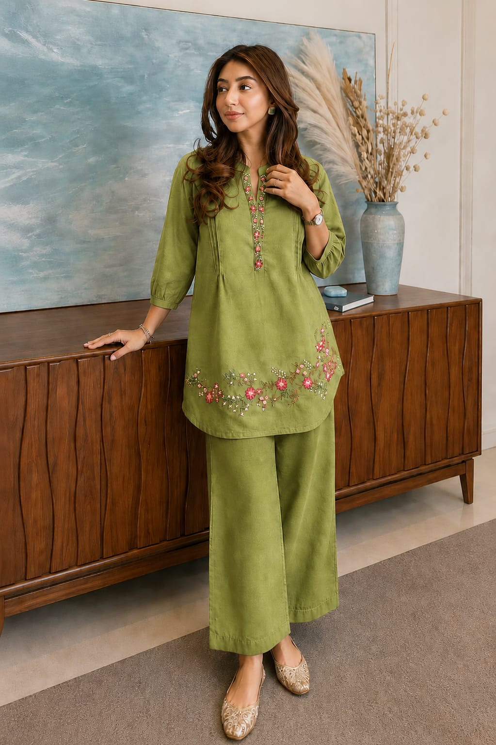 Embroidered Cord Set Paired With Pant
