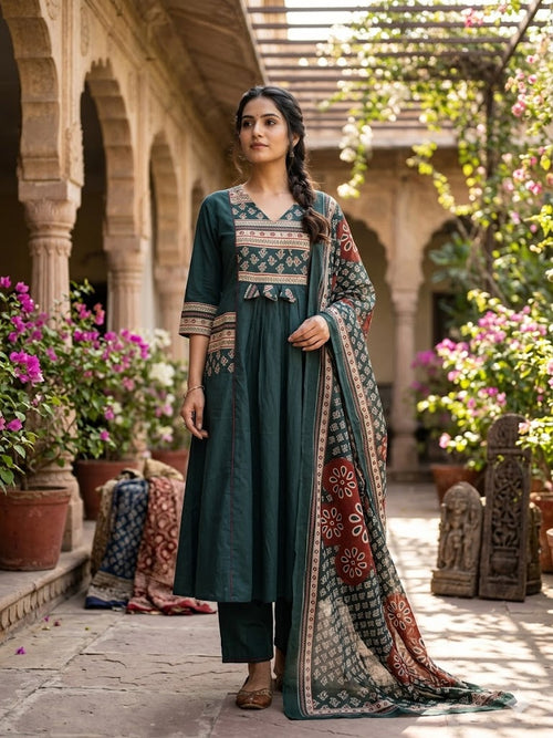 straight  A line kurta both side pocket set with pant dupatta