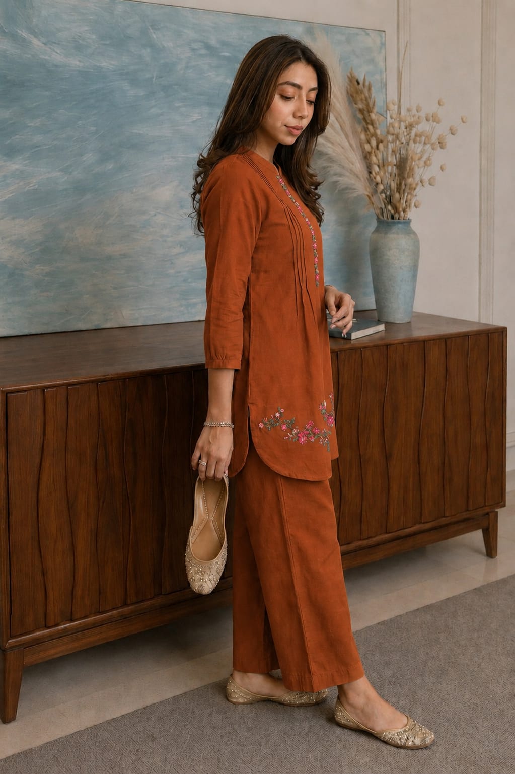 Embroidered Cord Set Paired With Pant