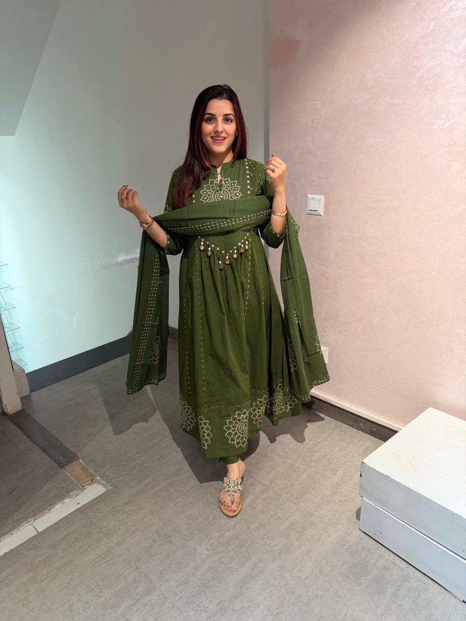 New discharge print kurti pant dupatta set