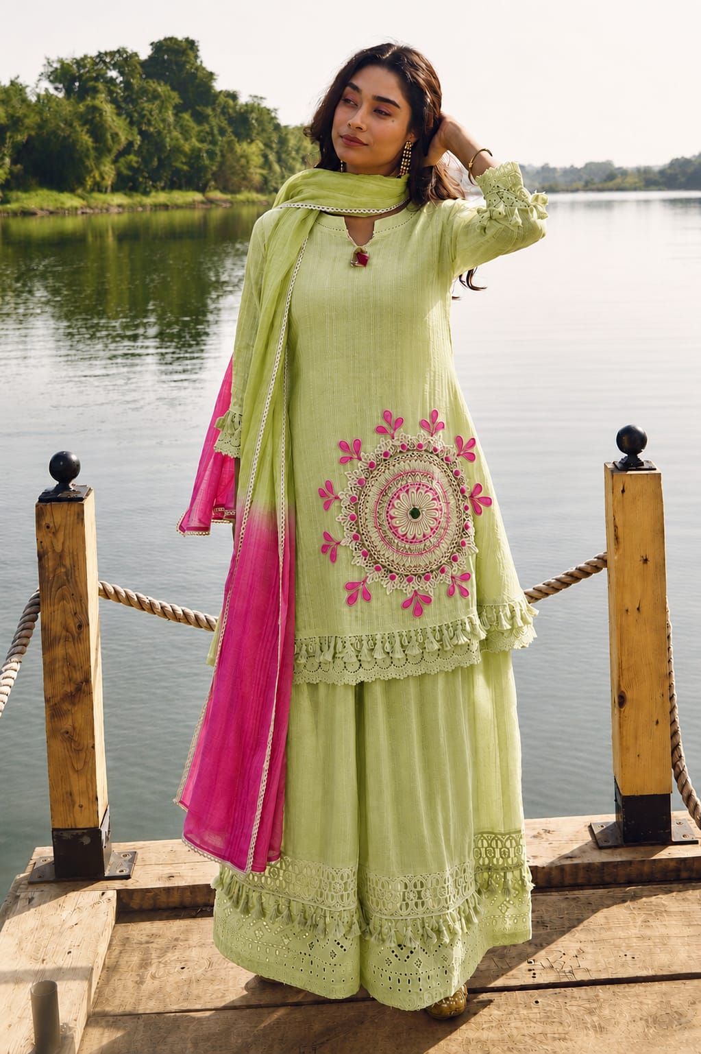 Cotton siffily kurti pant dupatta set
